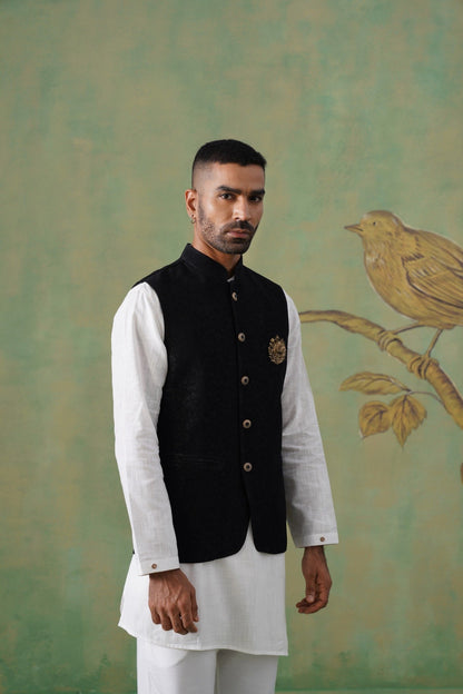 Black Textured Short Jacket for Men