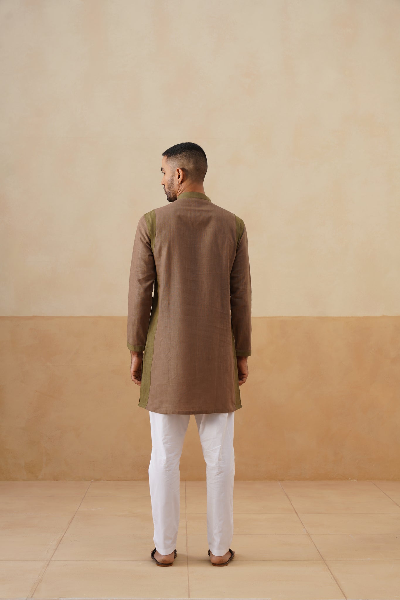 Brown Olive Contrast Short Kurta