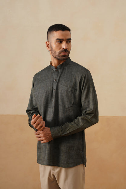 Charcoal Olive Textured Ethnic Shirt