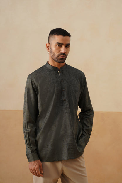 Charcoal Olive Textured Ethnic Shirt