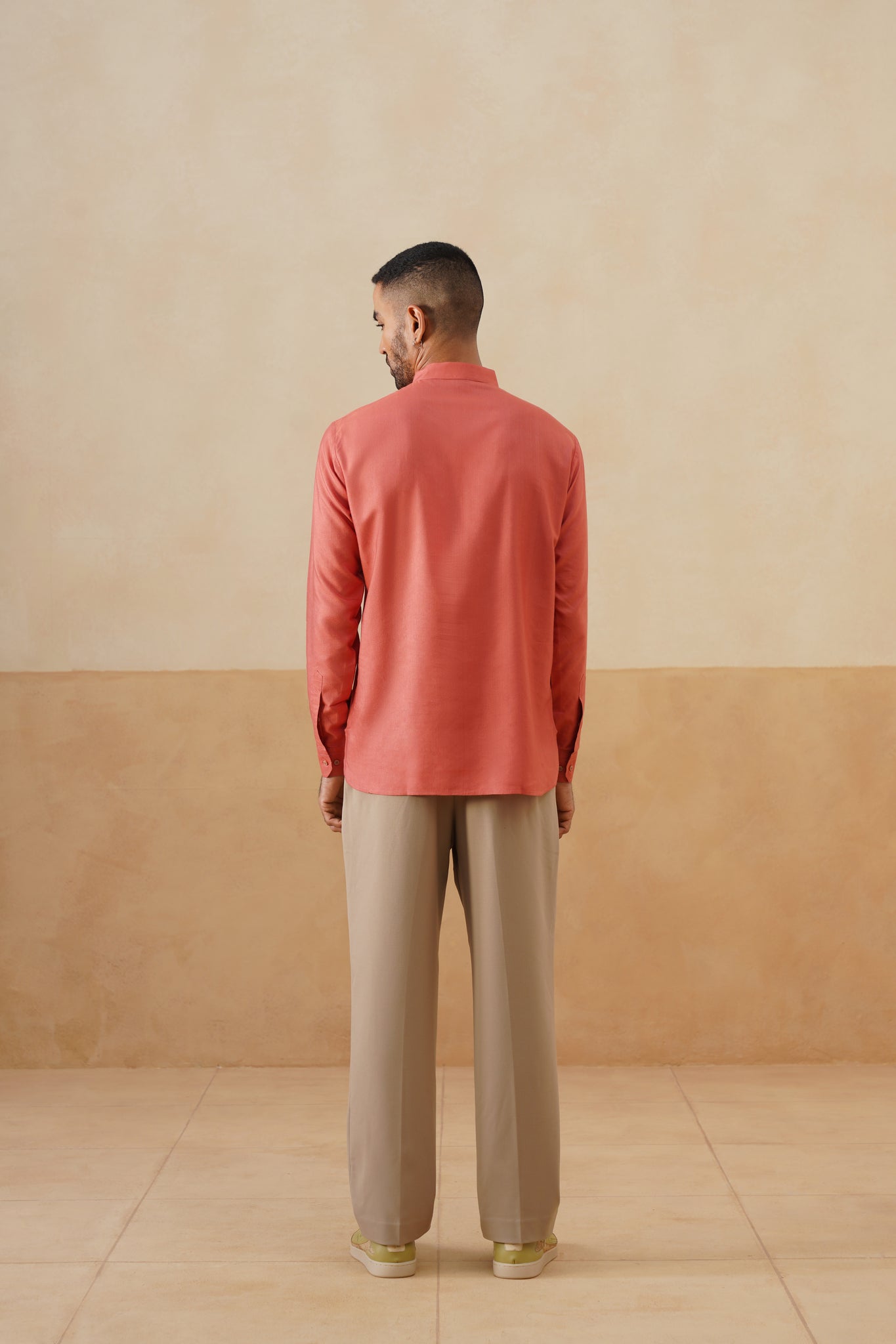 Coral Hand Embroidered Ethnic Shirt