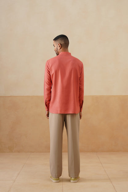Coral Hand Embroidered Ethnic Shirt