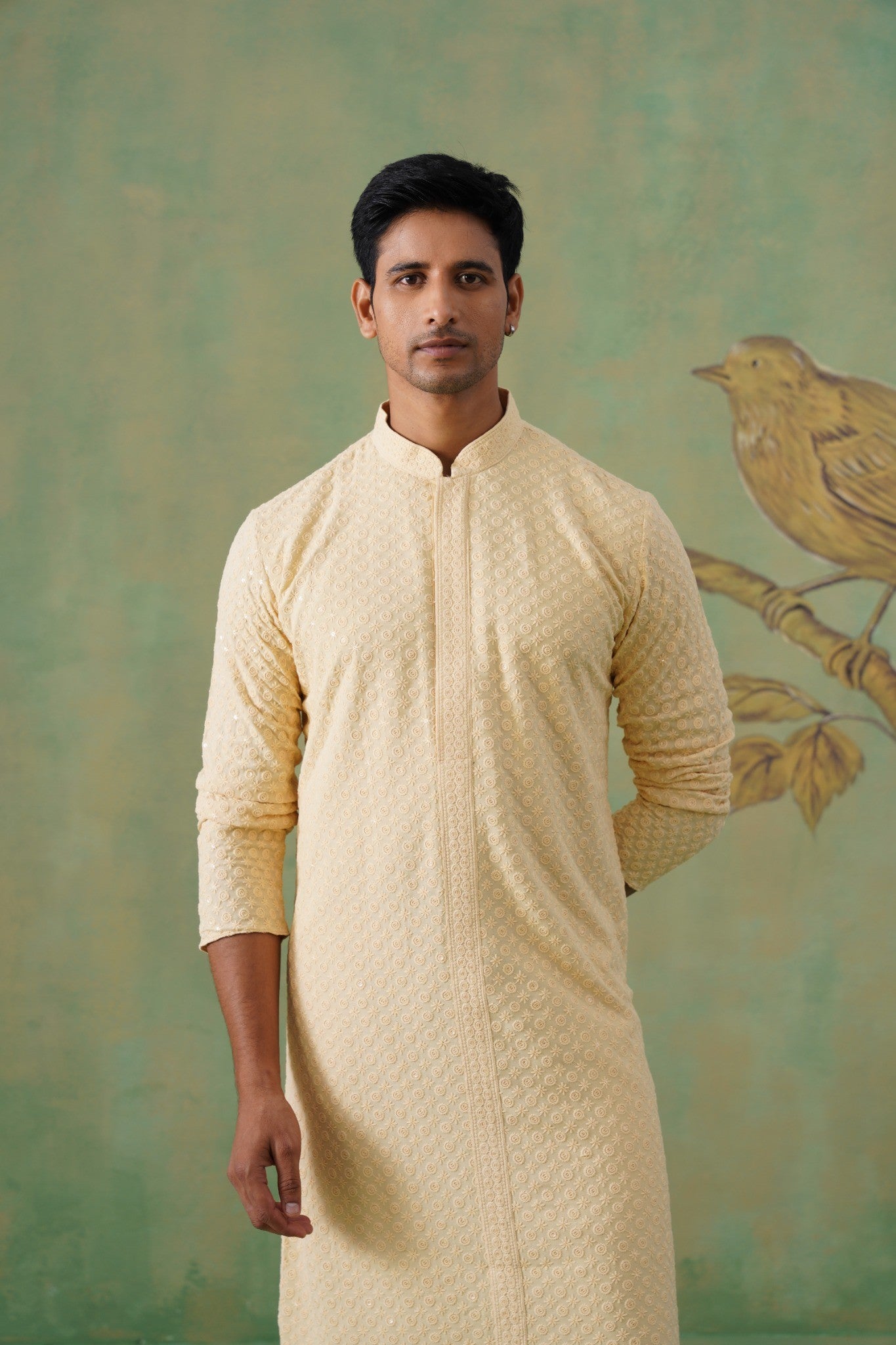 Cream Cotton Embroidered Kurta Set