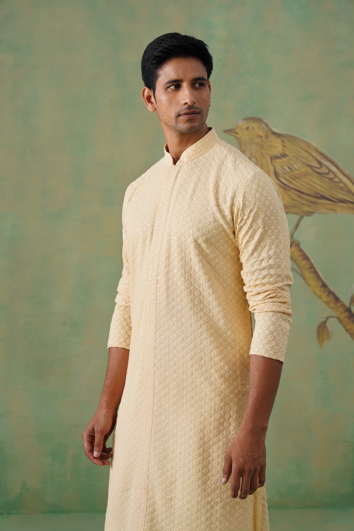 Cream Cotton Embroidered Kurta Set