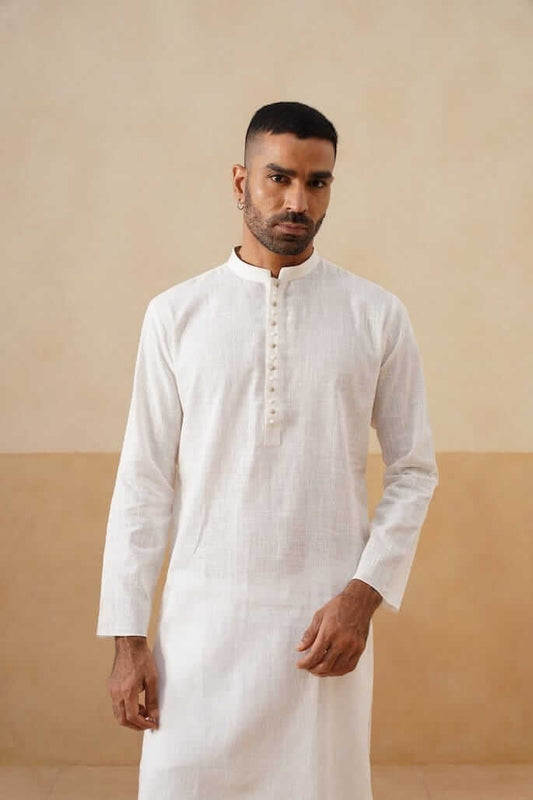 Cream Cotton Textured Kurta