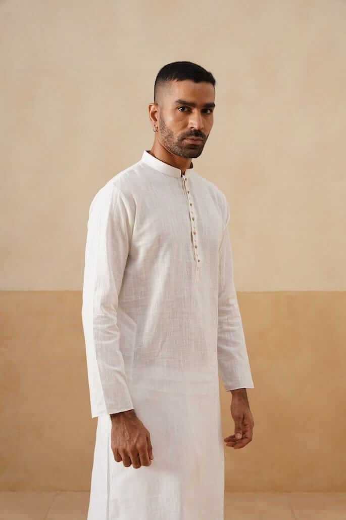 Cream Cotton Textured Kurta