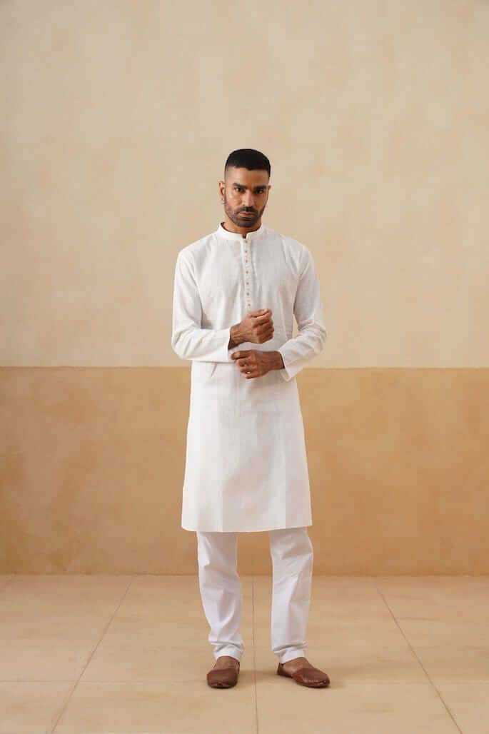 Cream Cotton Textured Kurta