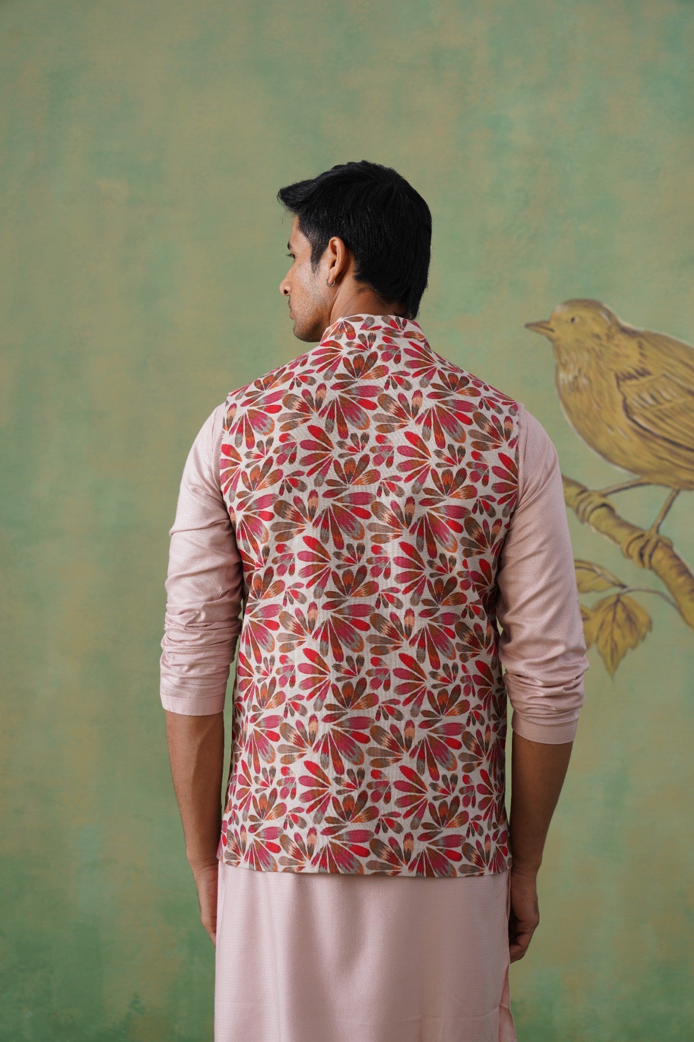 Cream Petal Print Short Jacket