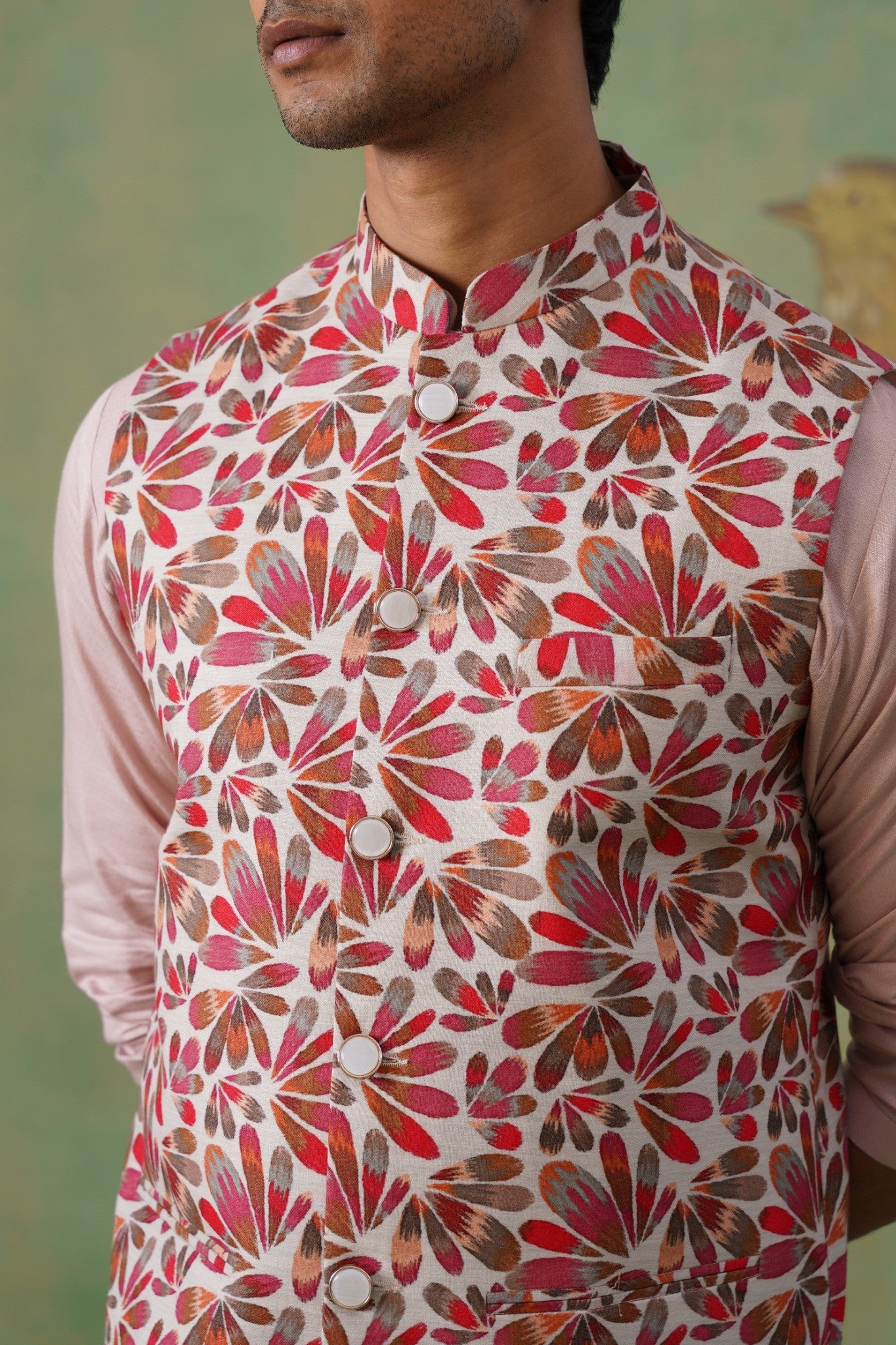 Cream Petal Print Short Jacket