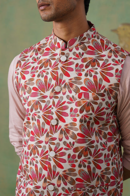 Cream Petal Print Short Jacket