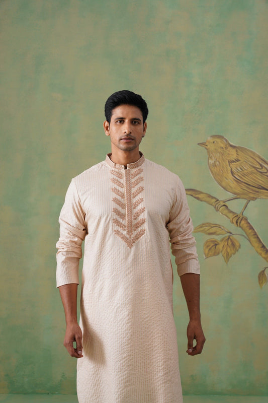 Cream Hand-Embroidered Kurta Set