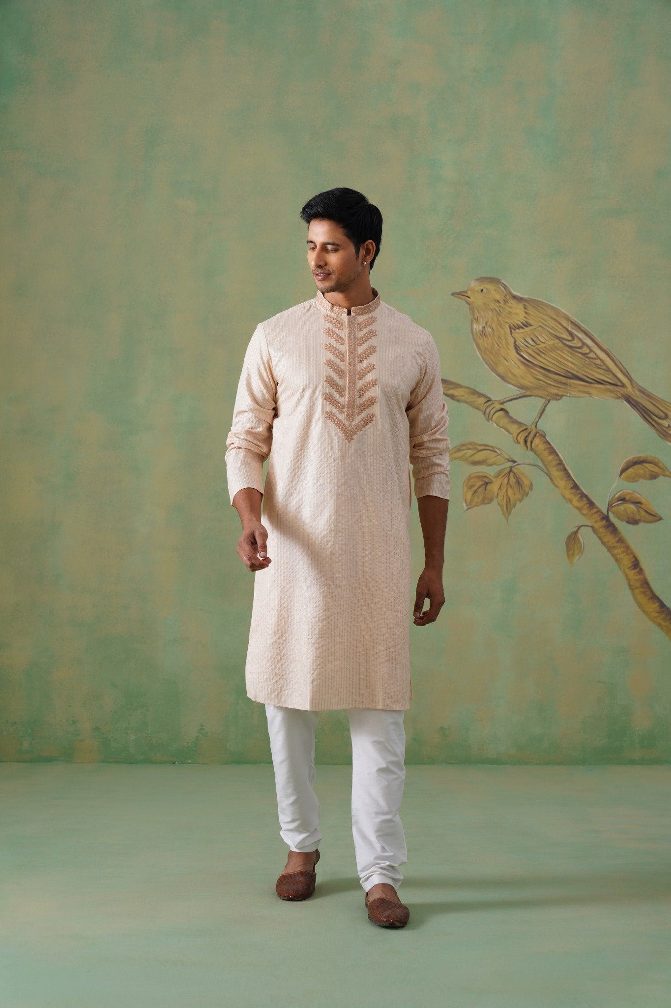 Cream Hand-Embroidered Kurta Set