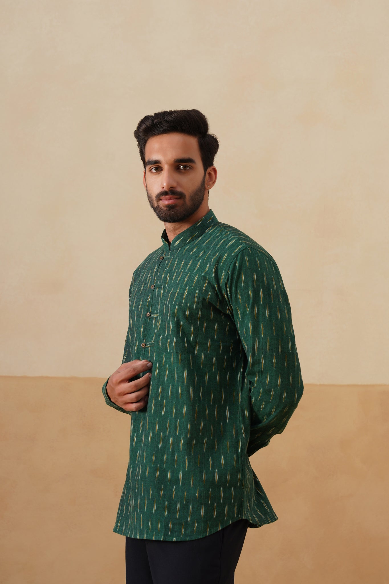 Emerald Green Ikat Ethnic Shirt