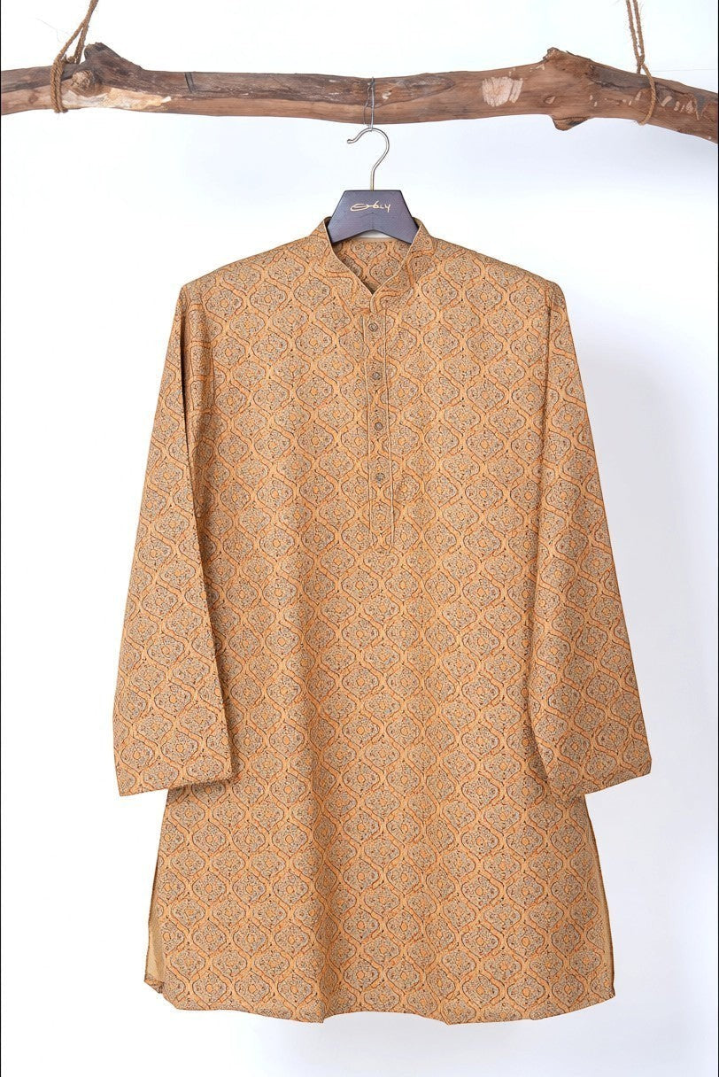 Earthy Brown Ajrakh Motif Cotton Kurta