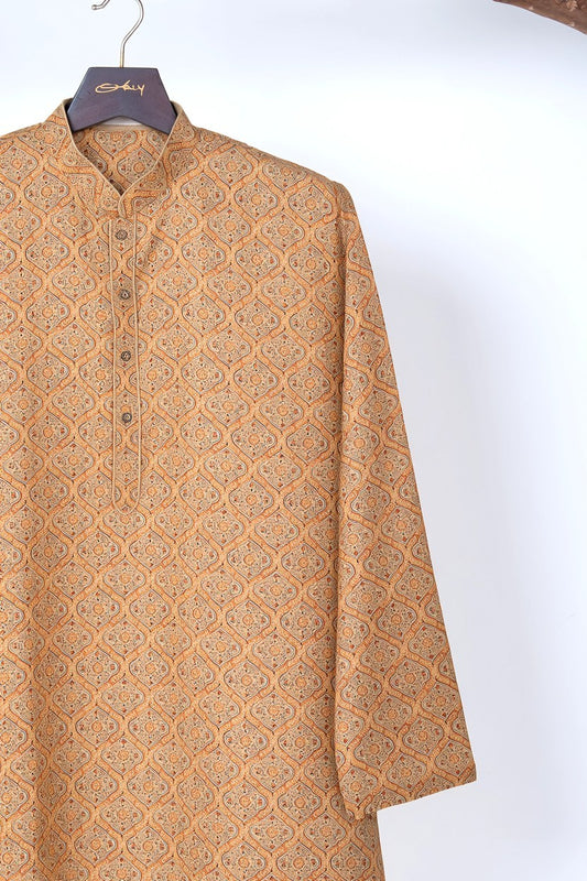 Earthy Brown Ajrakh Motif Cotton Kurta