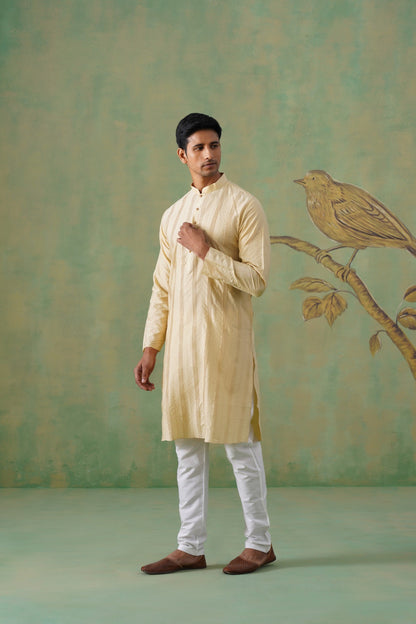 Cream Pleated Kurta with Minimal Detailing