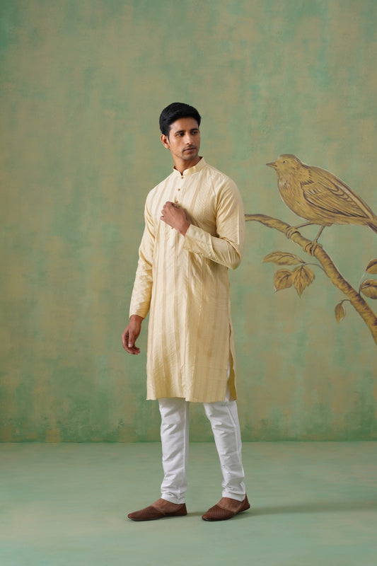 Cream Pleated Kurta with Minimal Detailing