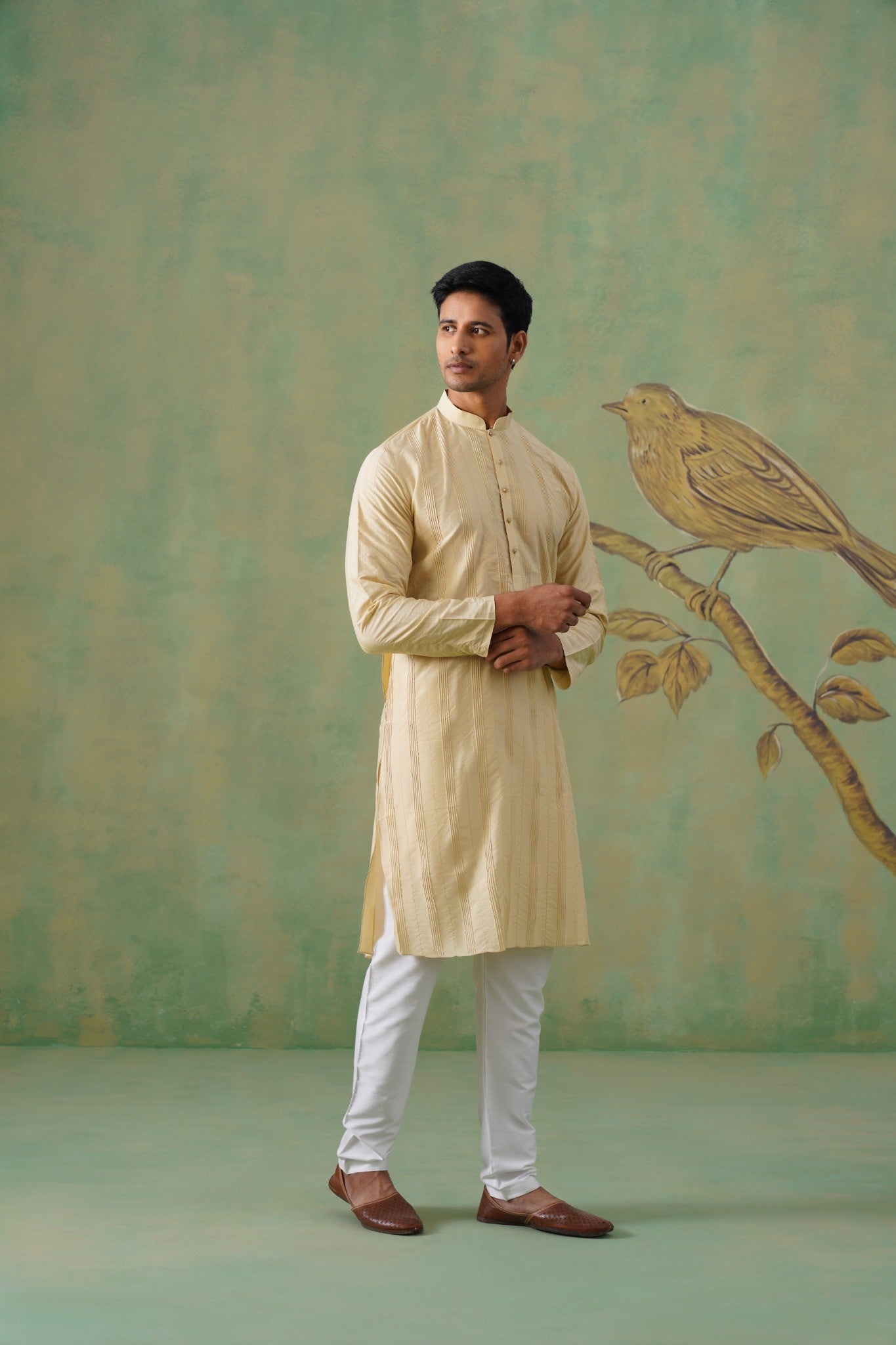 Cream Pleated Kurta with Minimal Detailing