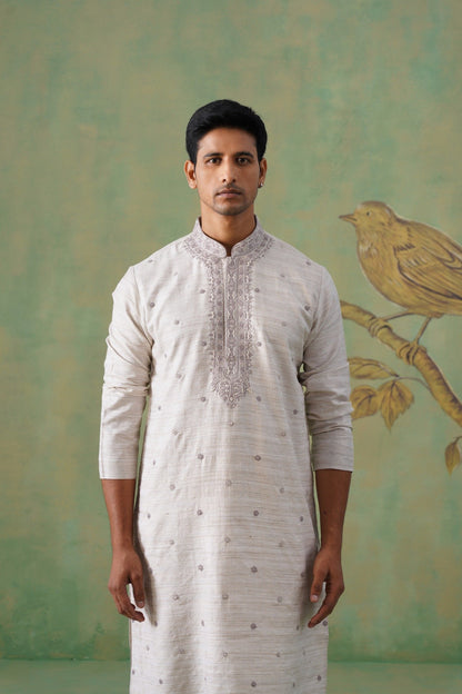 Ivory Kurta Set with Subtle Floral Thread Embroidery