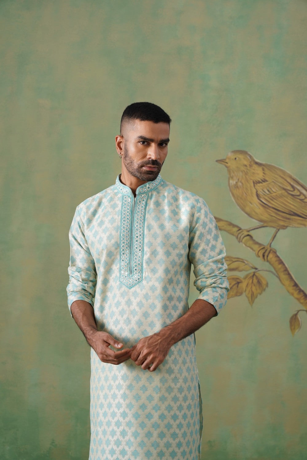 Seafoam Blue Brocade Kurta Set