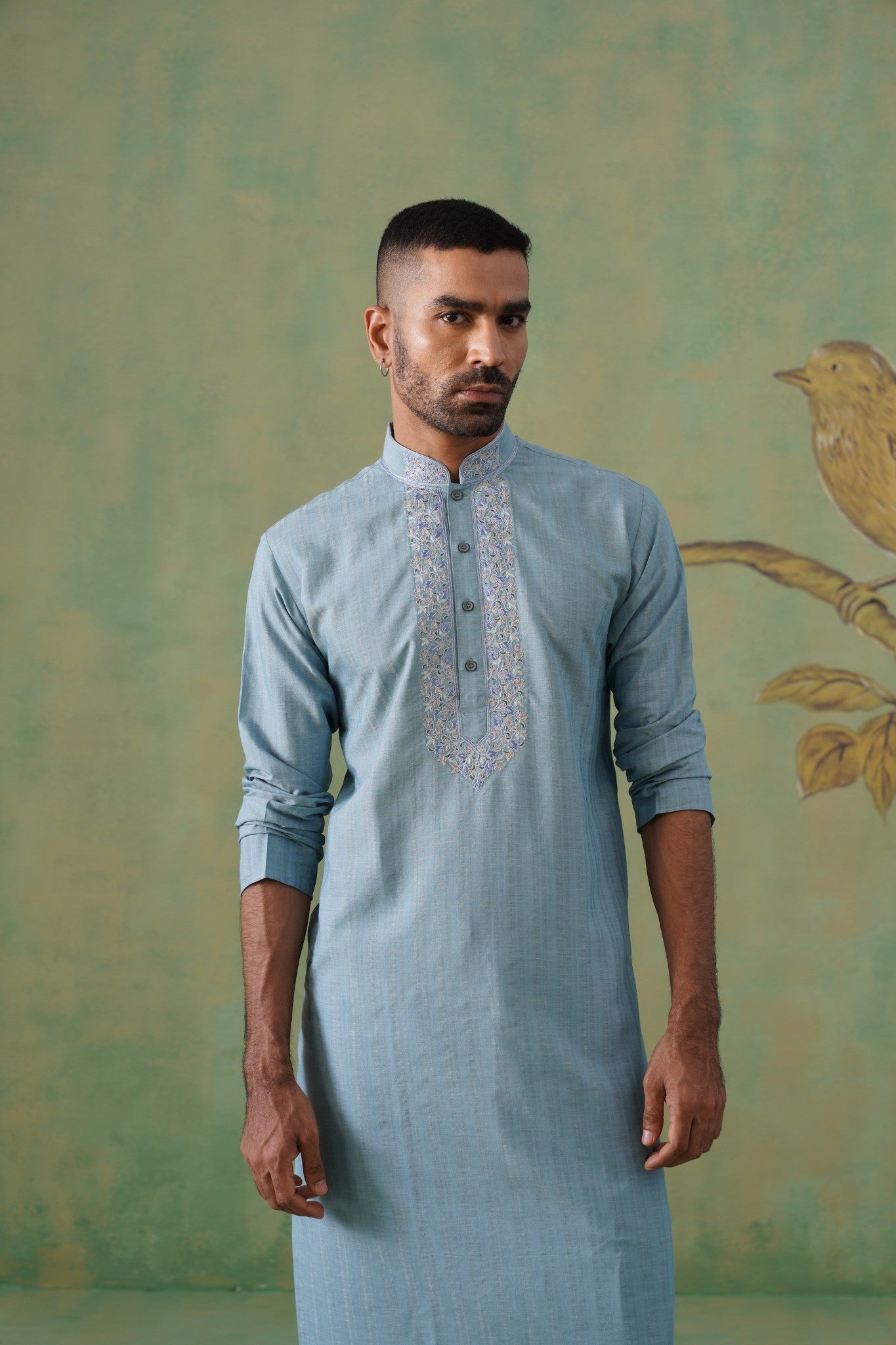 Powder Blue Hand-Embroidered Kurta Set