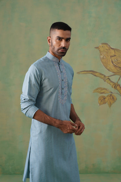 Powder Blue Hand-Embroidered Kurta Set