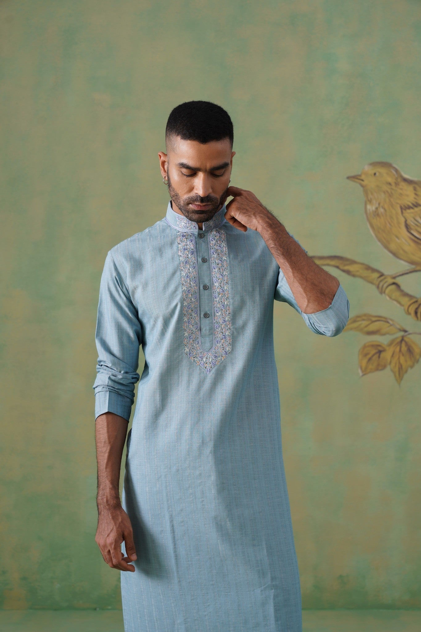 Powder Blue Hand-Embroidered Kurta Set