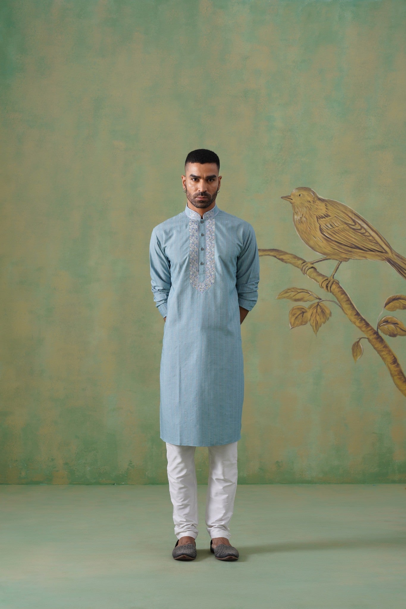 Powder Blue Hand-Embroidered Kurta Set