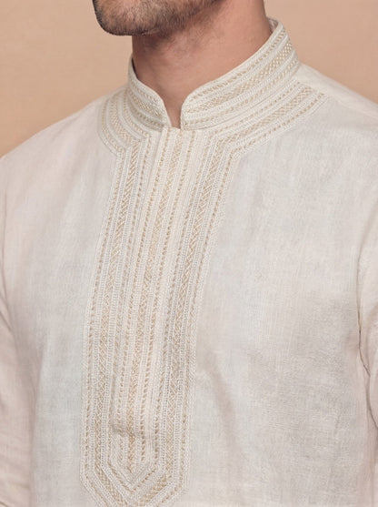 Off-White Embroidered Placket Kurta Set