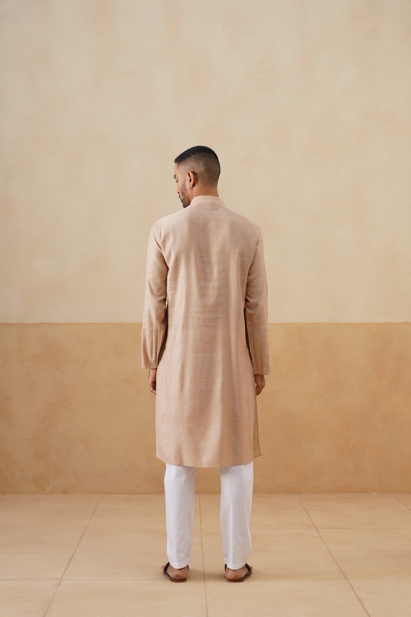 Light Beige Kurta with Plum Placket Detailing
