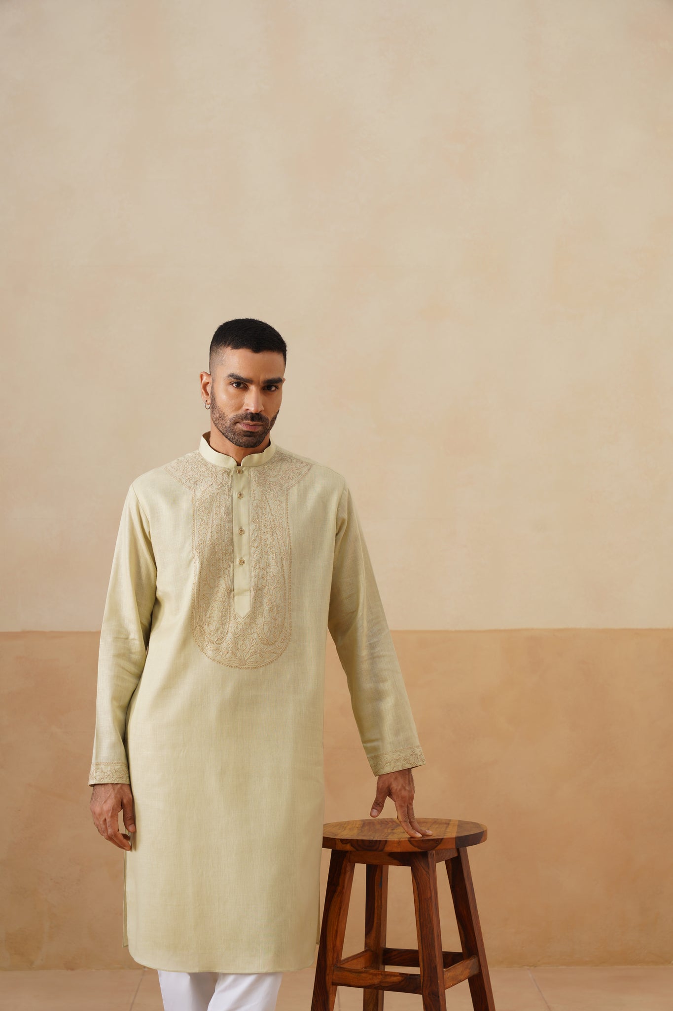 Light Gold Hand Embroidered Kurta Set