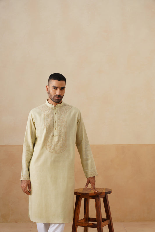Light Gold Hand Embroidered Kurta Set