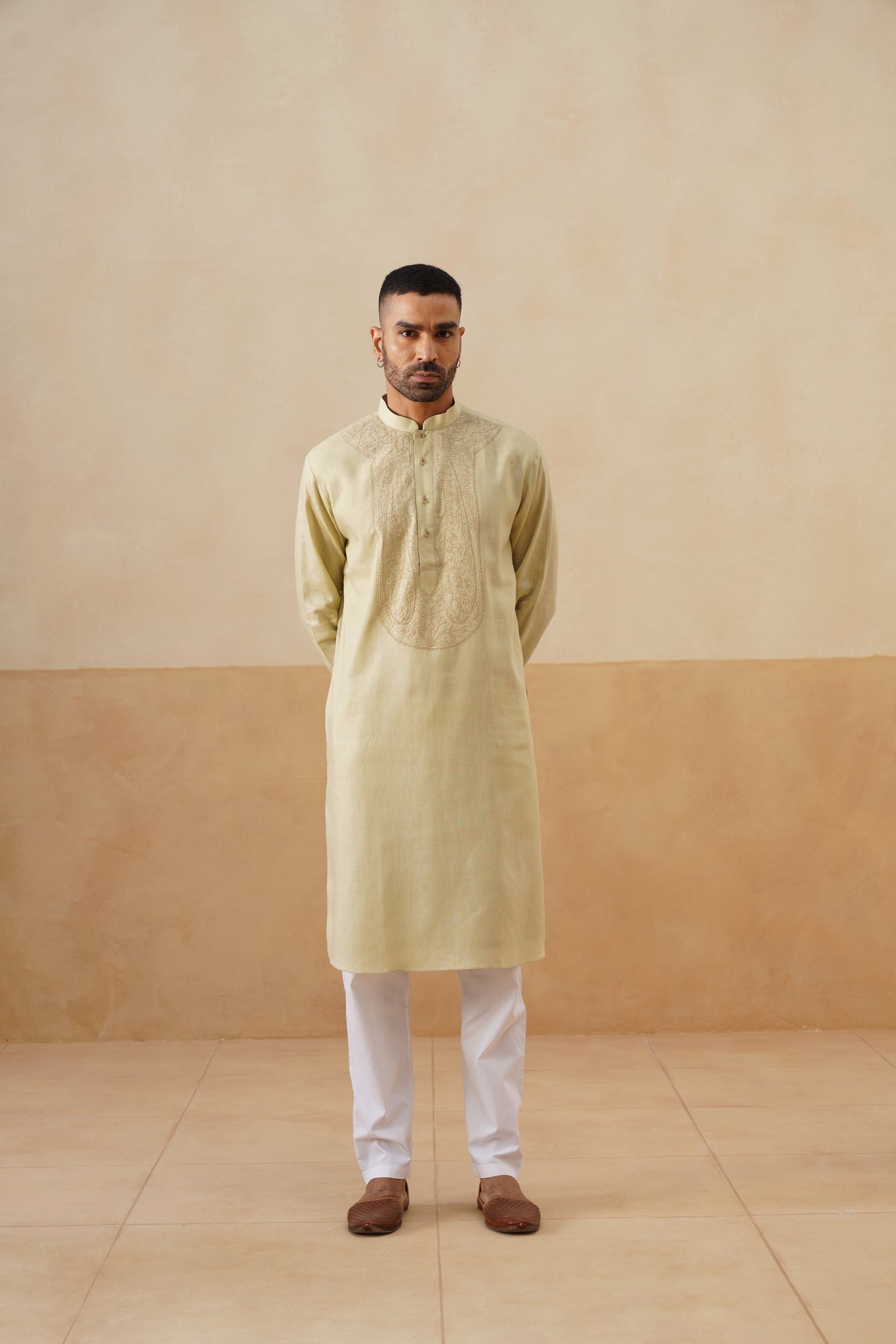 Light Gold Hand Embroidered Kurta Set