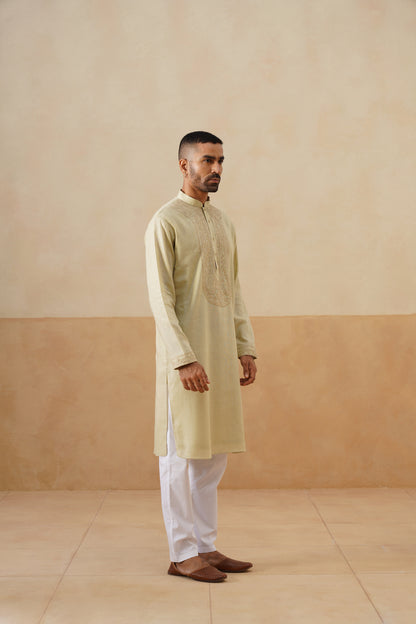 Light Gold Hand Embroidered Kurta Set