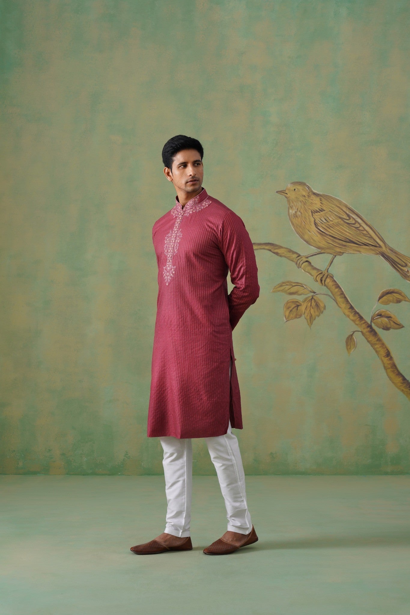 Maroon Hand-Embroidered Kurta Set