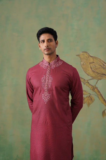 Maroon Hand-Embroidered Kurta Set