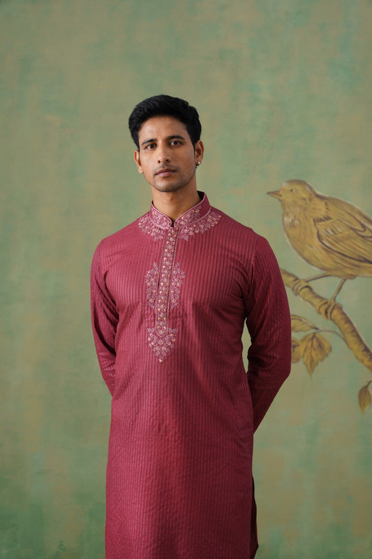 Maroon Hand-Embroidered Kurta Set