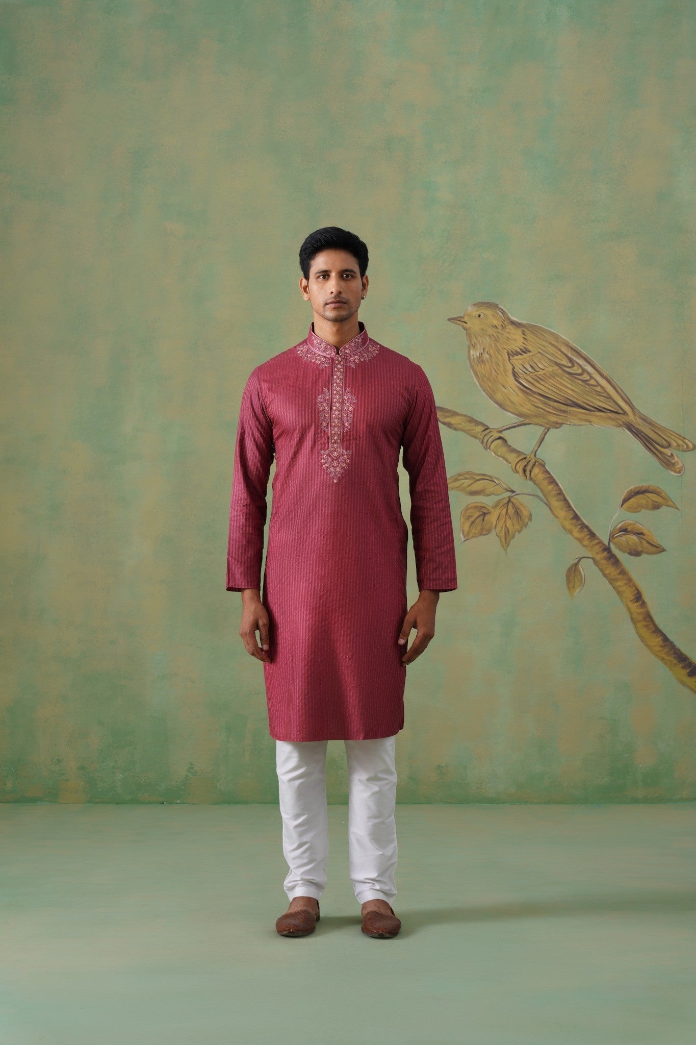 Maroon Hand-Embroidered Kurta Set