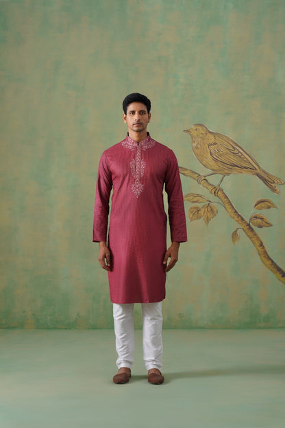 Maroon Hand-Embroidered Kurta Set