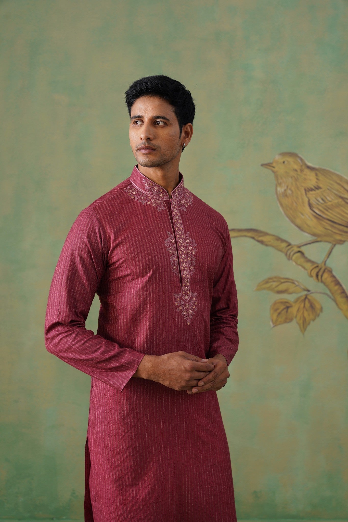 Maroon Hand-Embroidered Kurta Set