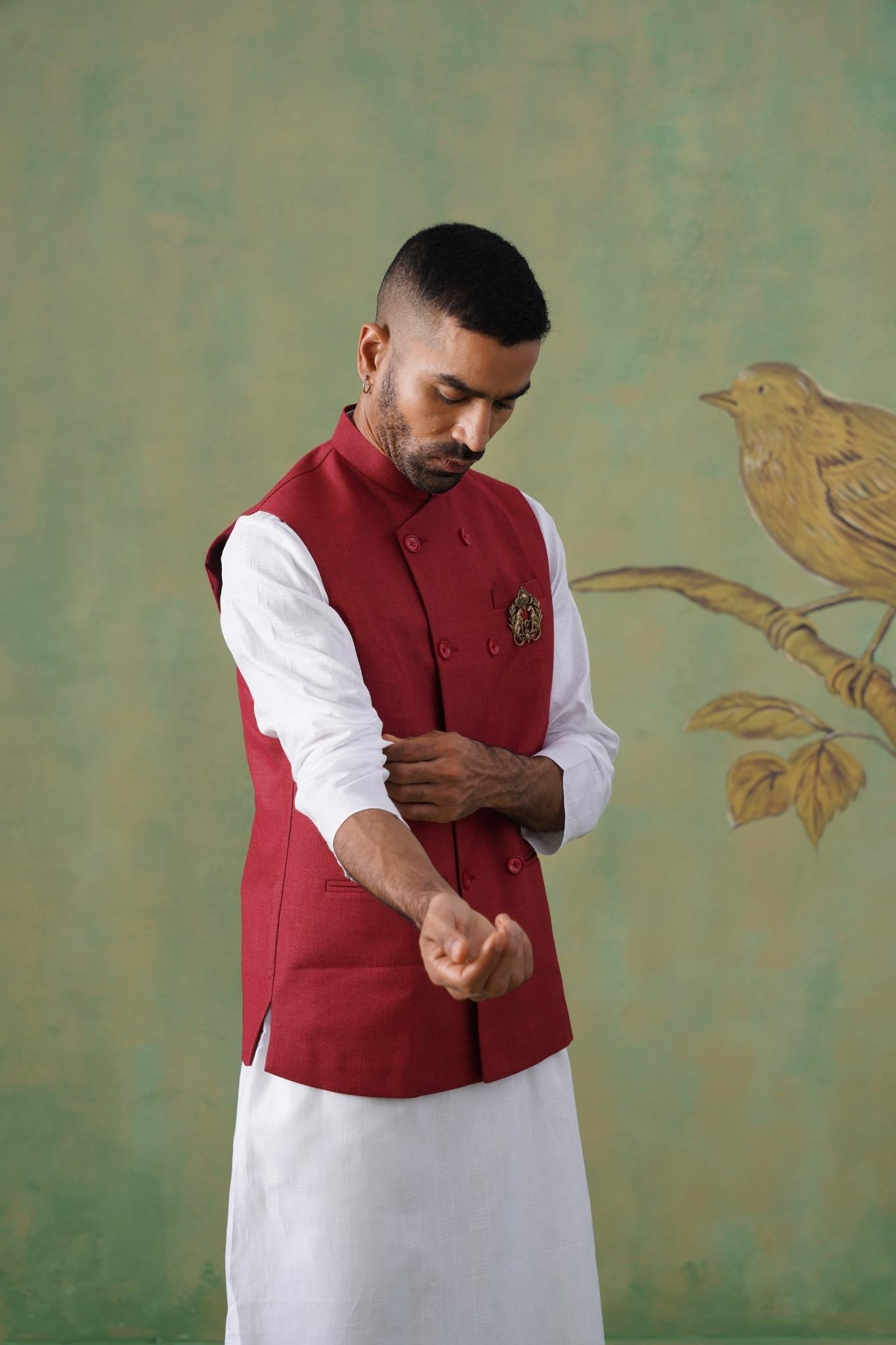 Maroon Double-Breasted Short Jacket