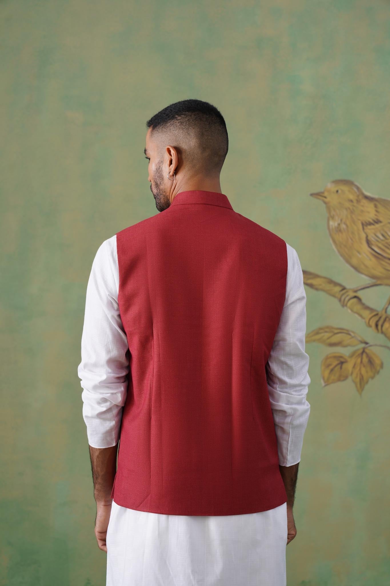 Maroon Double-Breasted Short Jacket