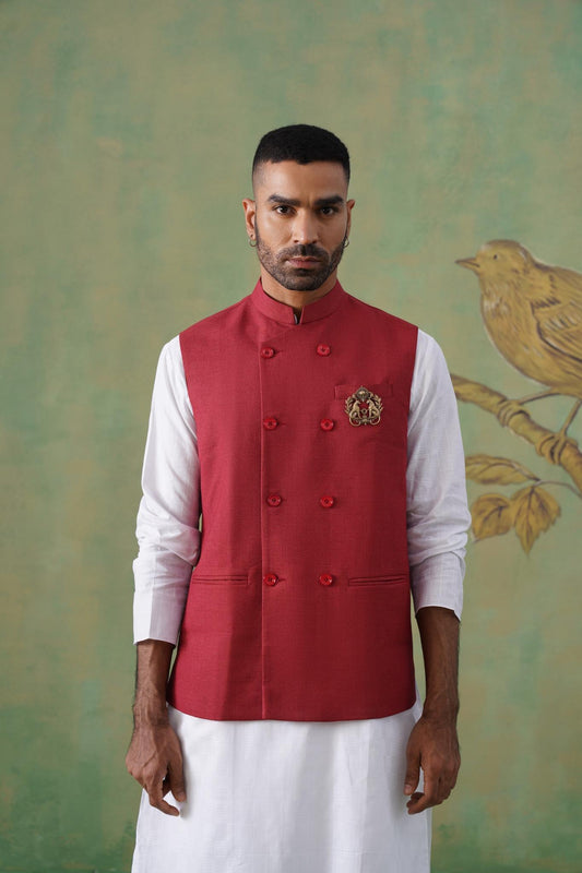 Maroon Double-Breasted Short Jacket