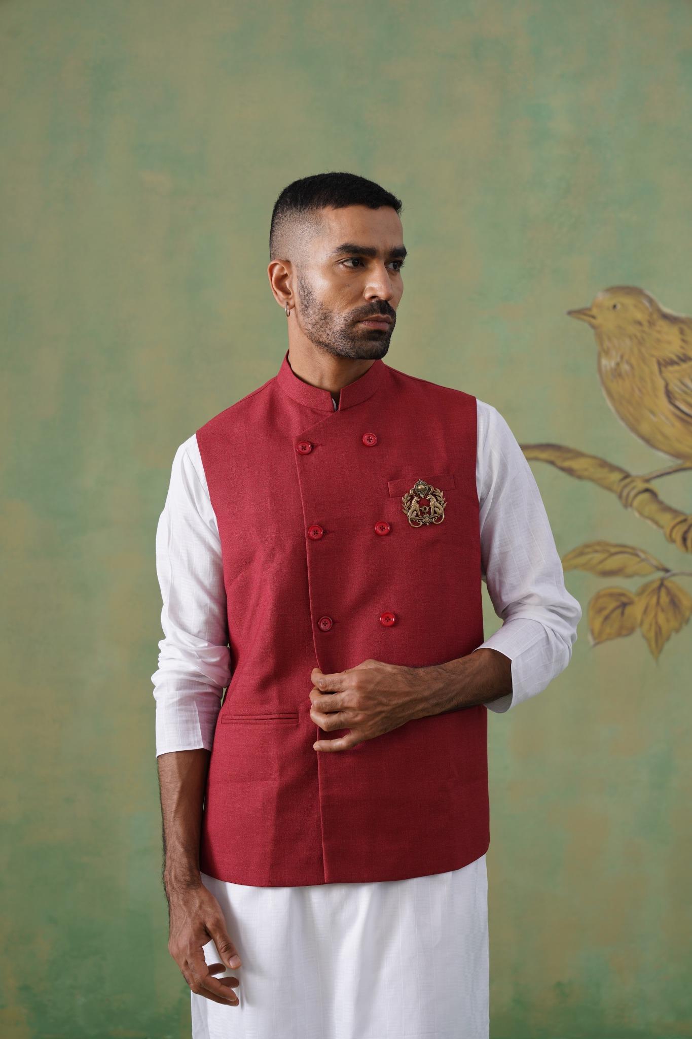 Maroon Double-Breasted Short Jacket