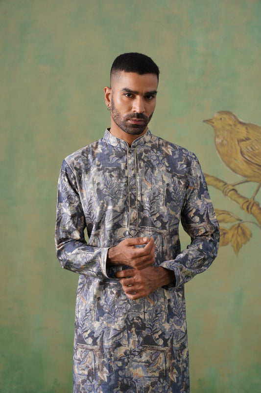 Midnight Blue Cotton Blend Printed Kurta