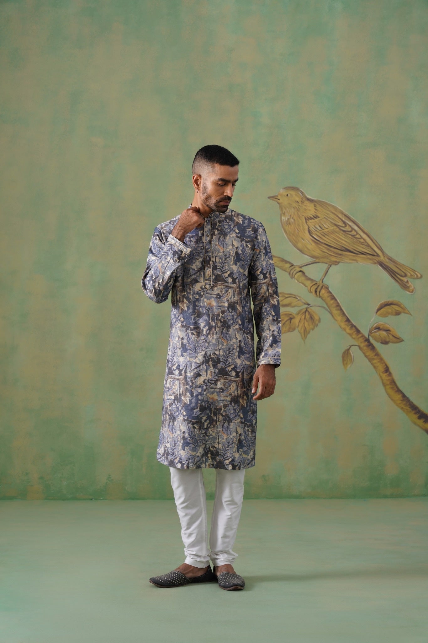 Midnight Blue Cotton Blend Printed Kurta