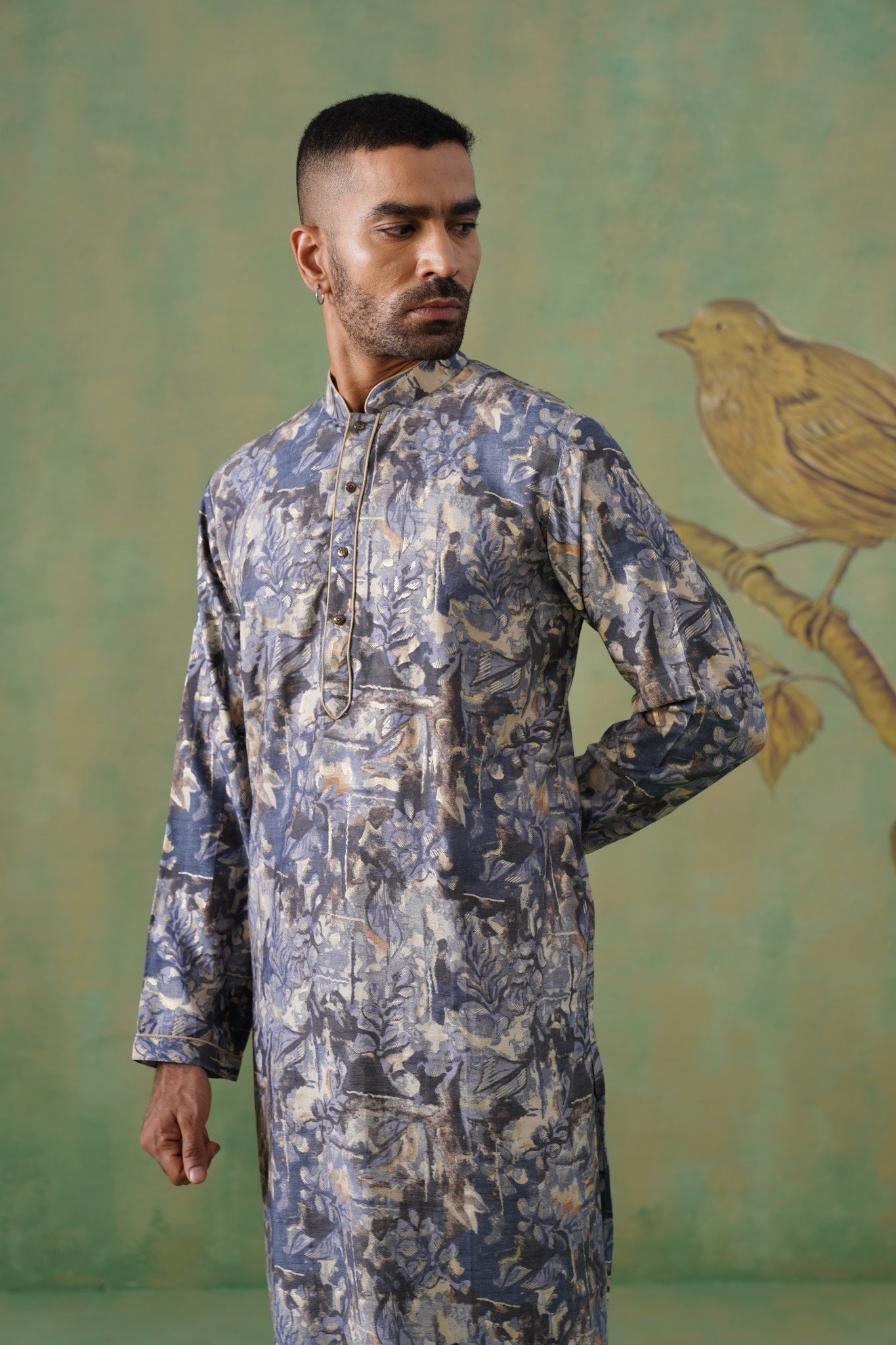 Midnight Blue Cotton Blend Printed Kurta