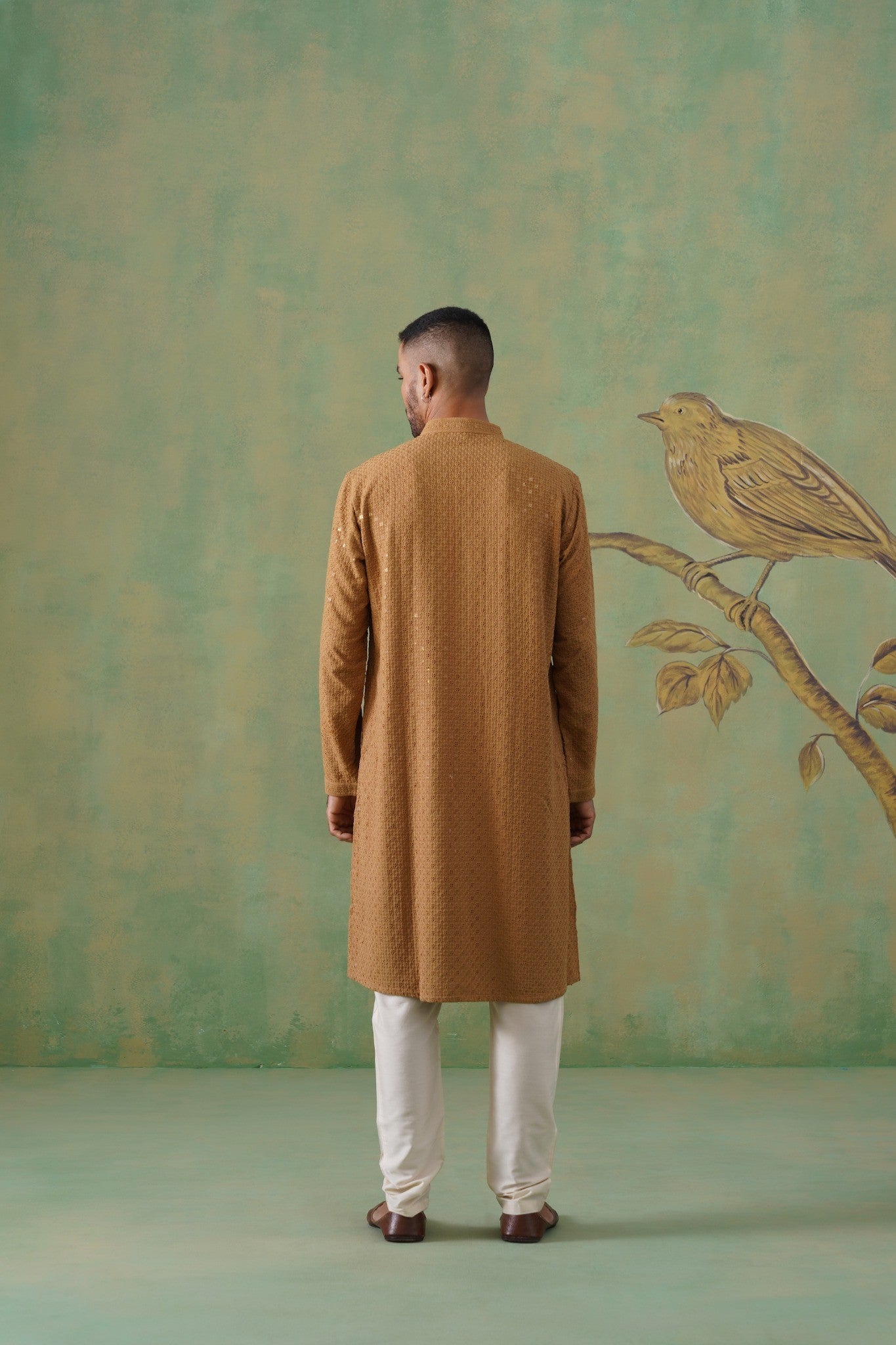 Brown Cotton Sequin Work Kurta Set