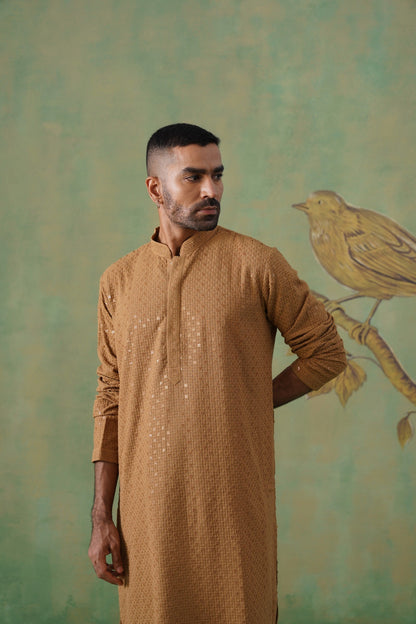 Brown Cotton Sequin Work Kurta Set