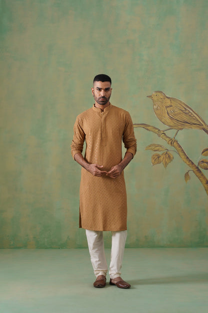 Brown Cotton Sequin Work Kurta Set